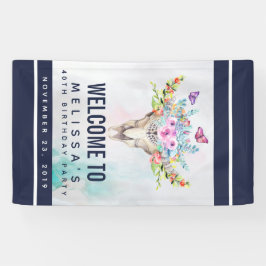 Lona Boho Skull con mariposas y flores Cumpleaños