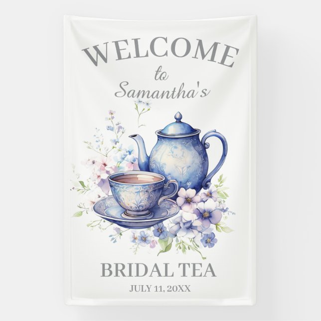 Lona Boho Tea Pot Floral Blue Bridal Shower Tea Fiesta (Vertical)