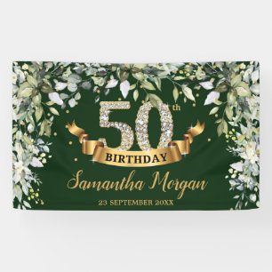 Lona Boho verde follaje oro 50 cumpleaños fiesta
