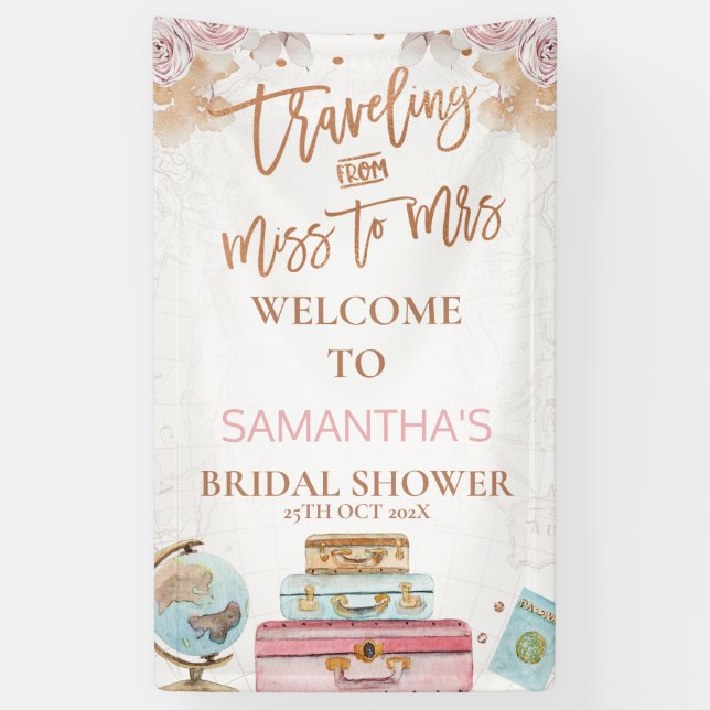 Lona Boho Viajando A Miss Bridal Shower Banner (Vertical)