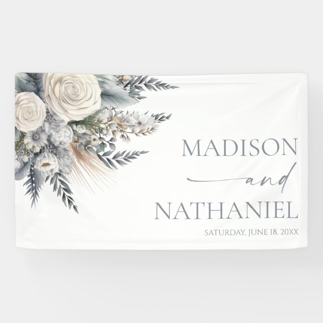 Lona Boho White Rose Flor Floral Boda Jardín (Horizontal)