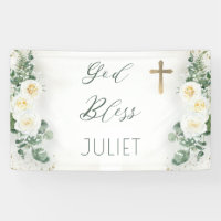 Boho WhiteRose Floral Eucalyptus Bautismo Dios ben