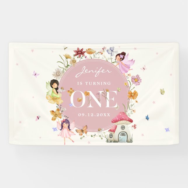 Lona Boho Wildflower Fairy 1 Fiesta de cumpleaños (Horizontal)