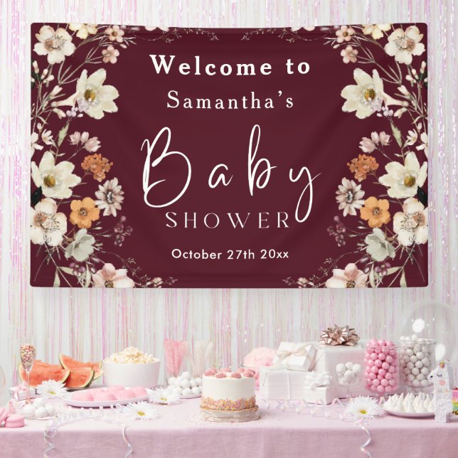 Lona Boho Wildflower Rustic Burgundy Baby Shower (Fiesta)