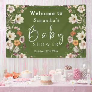 Lona Boho Wildflower Rustic Moss Green Baby Shower