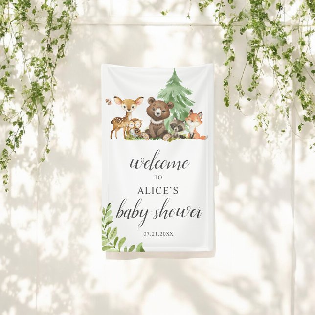 Lona Boho Woodland Animals Bienvenida Banner de Baby Sh (Subido por el creador)