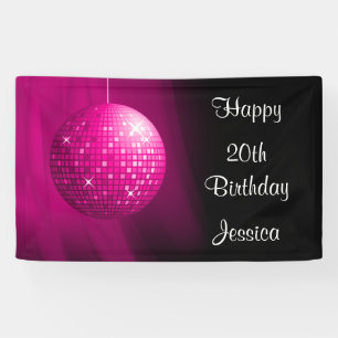 Lona Bola de Disco de Cumpleaños 20 Glamuroso Rosa