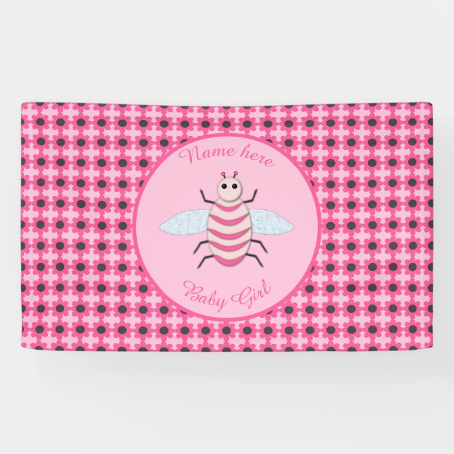 Lona Bonito Bebé Rosa Bee Personalizado (Horizontal)
