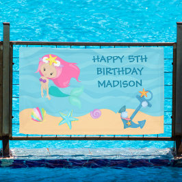 Lona Bonito Mermaid Kids Personalizado Beach Birday Par