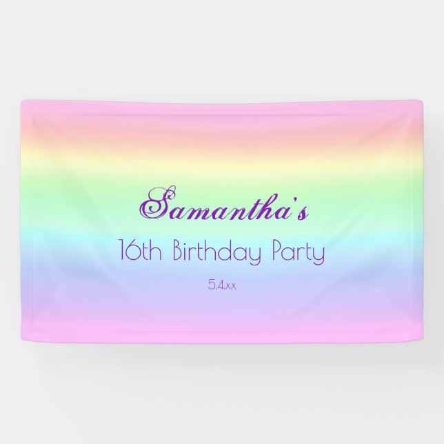 Lona Bonito Ombre Pastel Rainbow 16th Birthday Party (Horizontal)