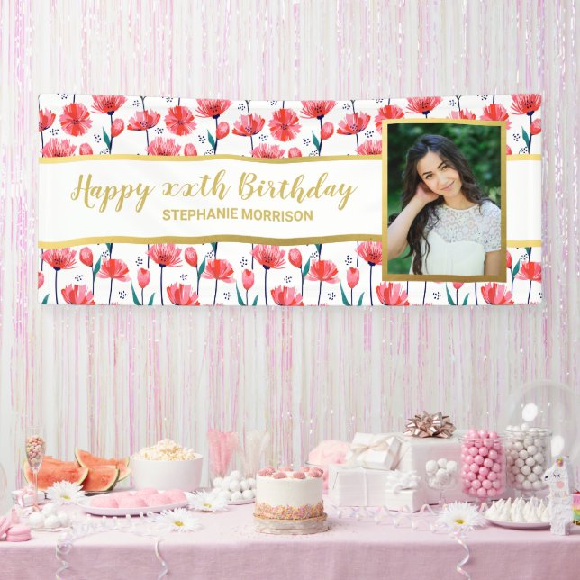 Lona Bonito Tulip Flower Personalizado Foto Textos Cump (Fiesta)