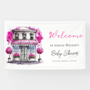 Lona Bonjour Bebe Paris Baby Shower negro rosado francé