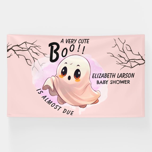 Lona Boo Baby Shower Halloween Fiesta con tema rosa (Horizontal)