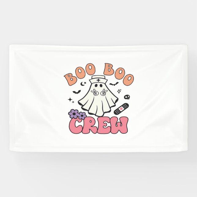 Lona Boo Boo Crew Enfermera a Halloween Fantasma Funny  (Horizontal)