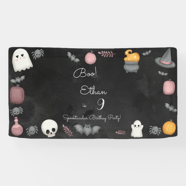 Lona ¡Boo! Fiesta de cumpleaños de niños en Spooktacula (Horizontal)