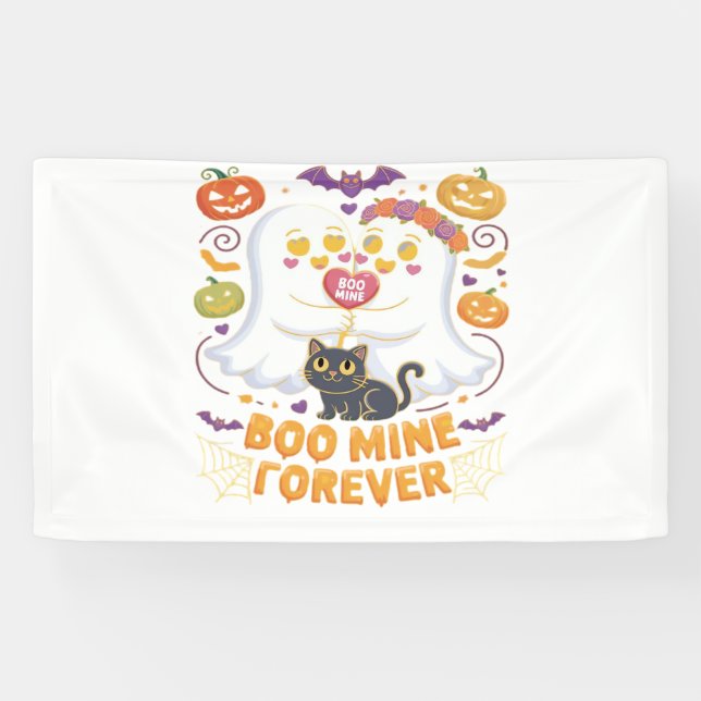 Lona Boo Mine Para Siempre Fantasma Gato Negro Hallow (Horizontal)