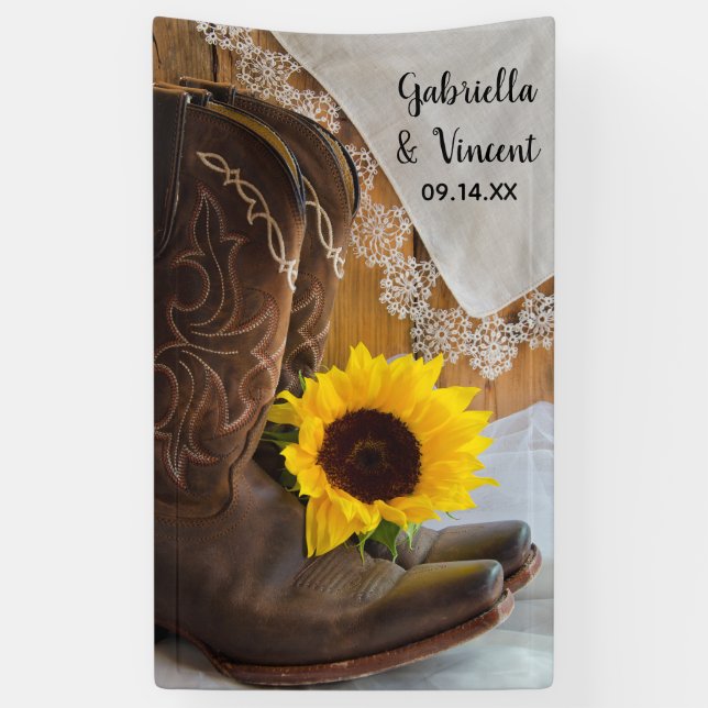 Lona Boots de vaquero, girasol y Boda occidental de enc (Vertical)
