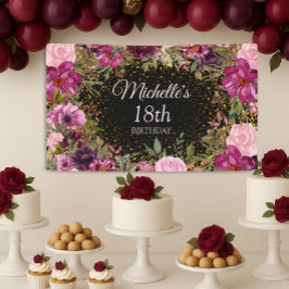 Lona Borgoña Purpurina floral rosa negro 18 cumpleaños