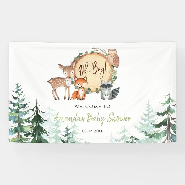 Lona Bosque de Woodland Oh Boy Bienvenida Baby Shower G (Horizontal)