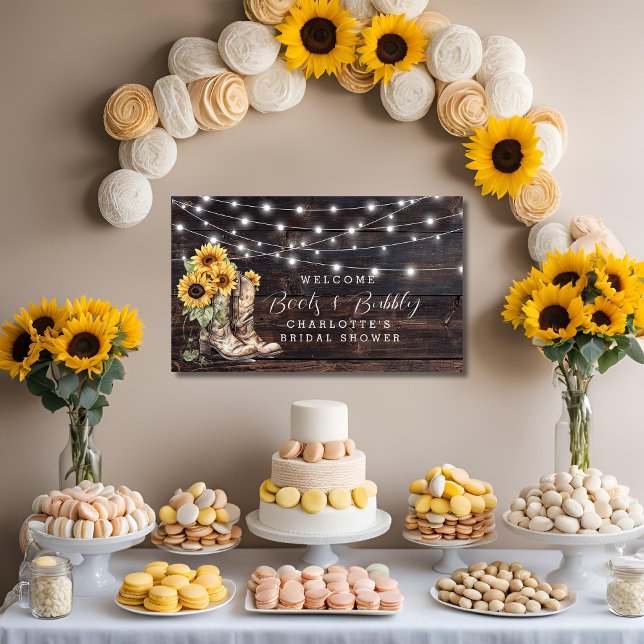Lona Botas de Girasol y Despedida de Soltera con Brillo (Boots & Bubbly Bridal Shower Banner
)
