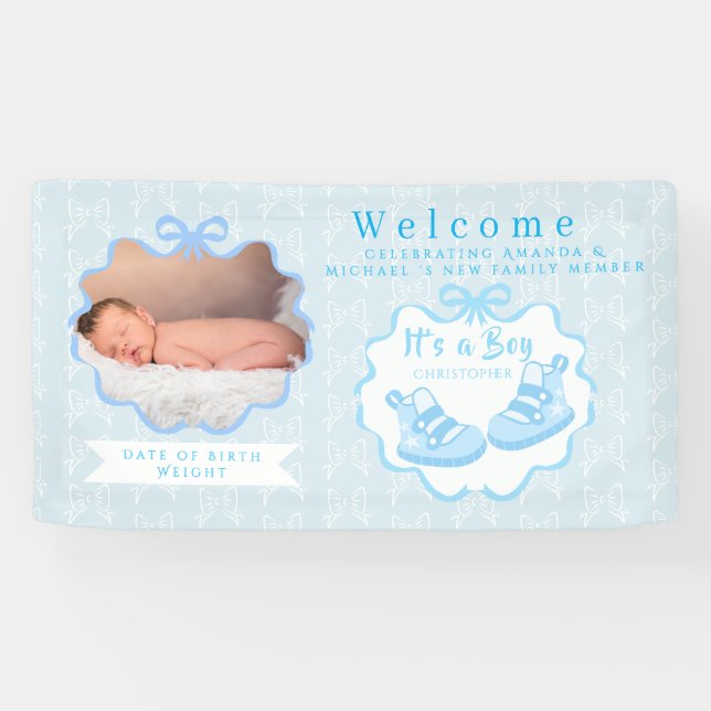 Lona Bow Ribbon es una bienvenida de niño (Horizontal)