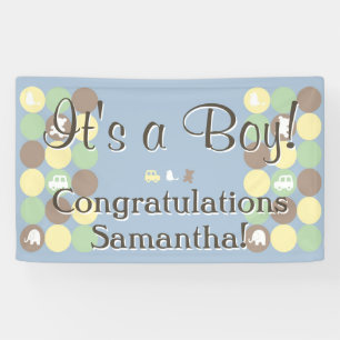Lona Boy Baby Shower Personalizado con puntos marrones 