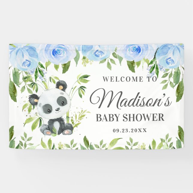 Lona Boy Panda Blue Floral Greeneration Bamboo Fondo (Horizontal)