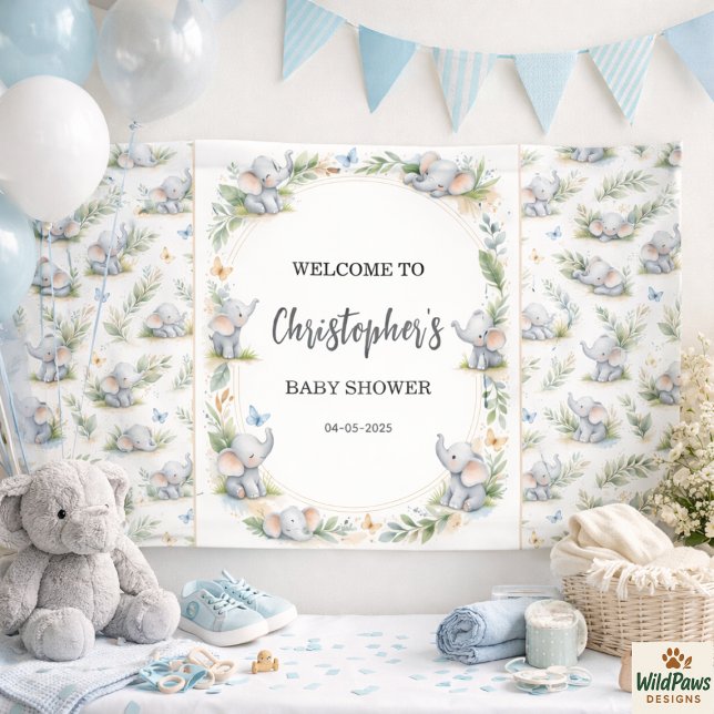 Lona Boy’s Elephant Watercolor Baby Shower –Blue Safari (Boy’s Elephant Watercolor Baby Shower –Blue Safari Banner
)