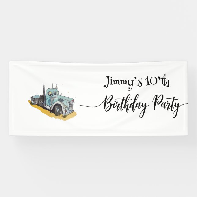 Lona Boys Birthday Party Blue Semi Truck (Horizontal)