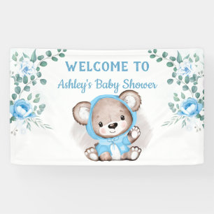 Lona Boys Blue Bear Floral Personalizado Baby Shower