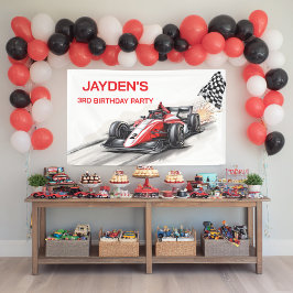 Lona Boys Red Racing Car Birthday Party Banner