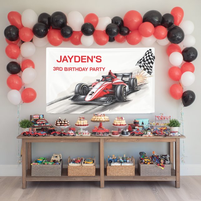 Lona Boys Red Racing Car Birthday Party Banner (Subido por el creador)
