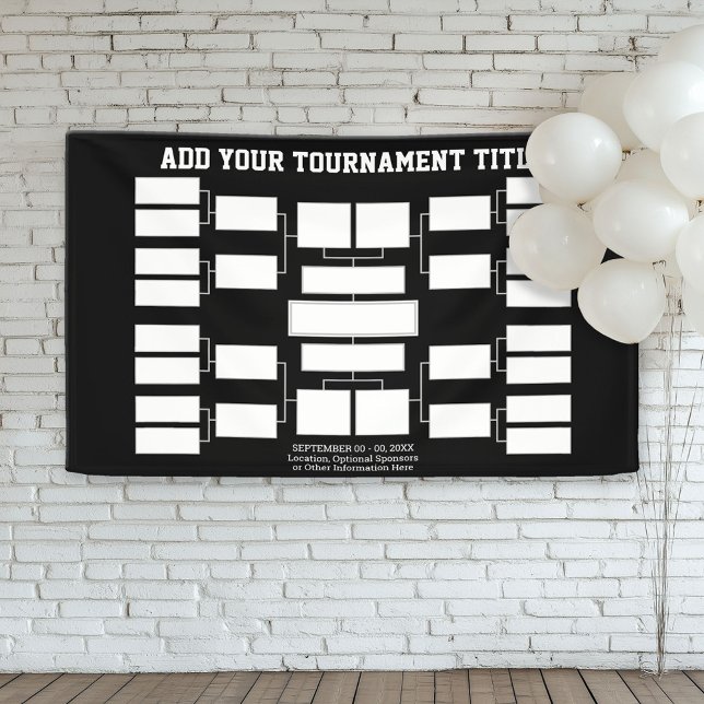 Lona Braca de torneo deportivo - 16 equipos - negro (Custom Tournament Bracket Banner)