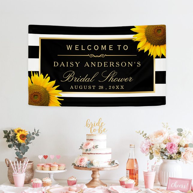 Lona Bridal Shower Classy Sunflower Black White Strips (Subido por el creador)
