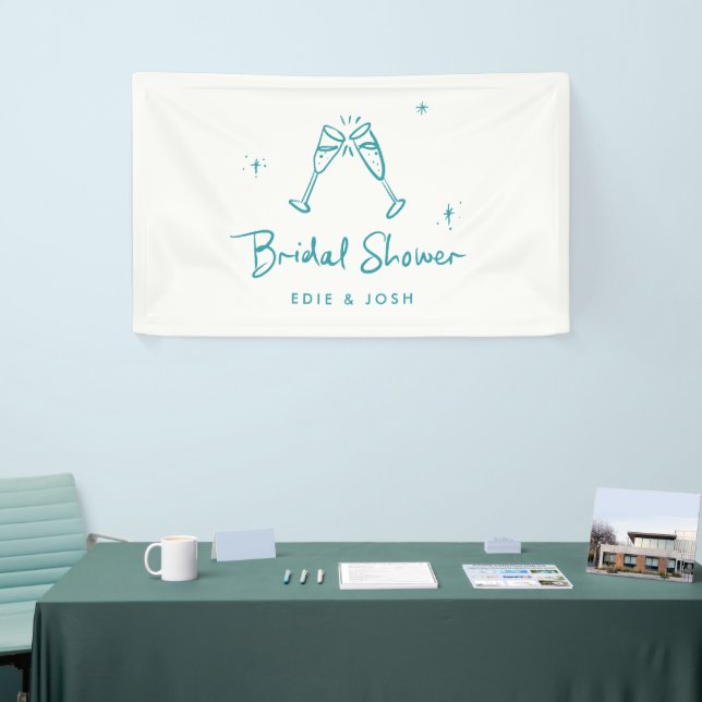 Lona Bridal shower modern teal blue elegant handwritten (Feria)