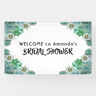Lona Bridal Shower recibe suculentos de color verde bla