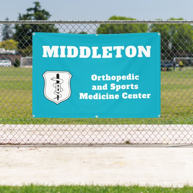 Lona Bright Blue Promotional Business Banner with Logo (in situ)