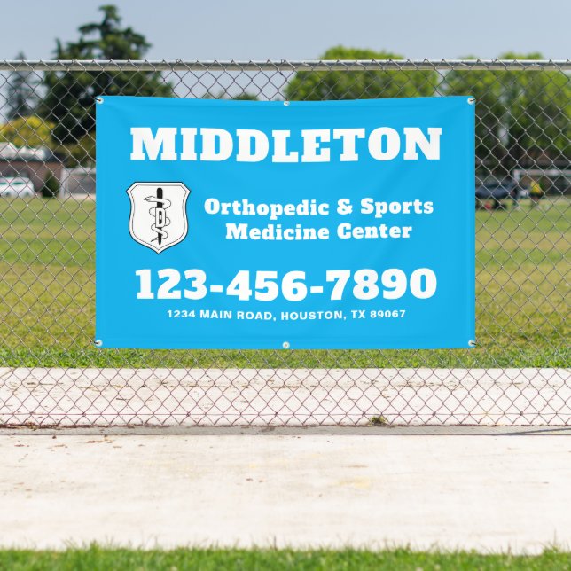 Lona Bright Blue Promotional Business Banner with Logo (in situ)