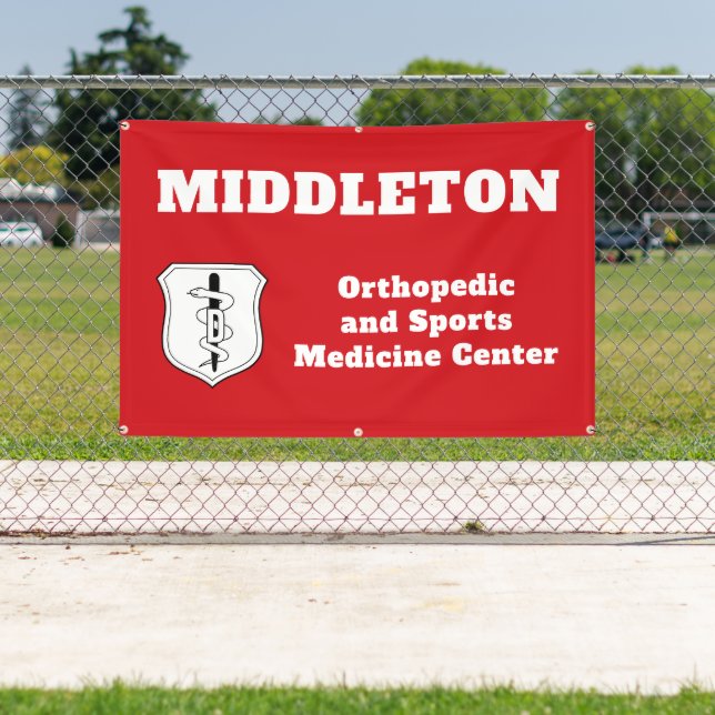 Lona Bright Red Promotional Business Banner with Logo (in situ)