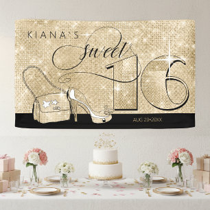 Lona Brillo y Resplandor Dulces 16 Negro/Oro Hor ID675