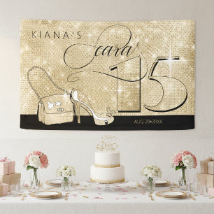 Lona Brillo y Resplandor Quinceañera Negro/Dorado Hor I