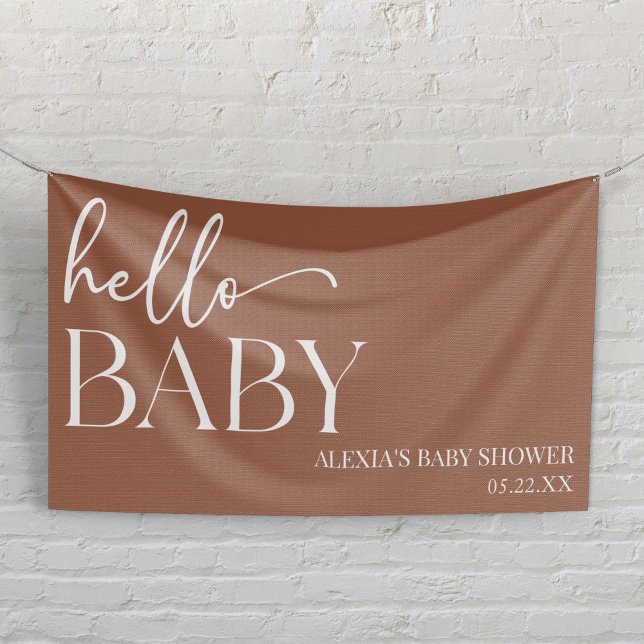 Lona Brown Boho Bohemian Hello Baby Baby Shower (Subido por el creador)