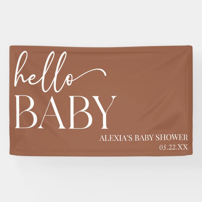 Lona Brown Boho Bohemian Hello Baby Baby Shower (Horizontal)