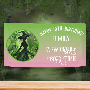 Lona Bruja Bien Maligna Verde Rosa Feliz Cumpleaños