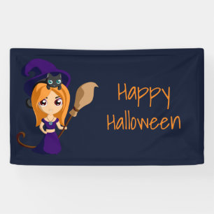 Lona Bruja Bonita con Sombrero Morado Feliz Halloween
