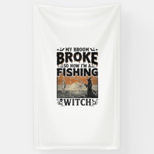 Lona Bruja de Pesca Diseño de Vector Vintage de Hallowe