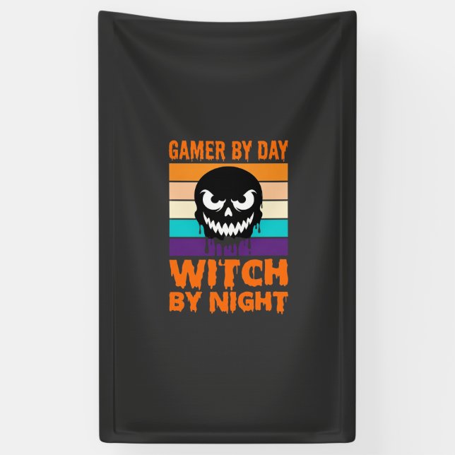 Lona Bruja Jugadora Calavera Retro Halloween (Vertical)