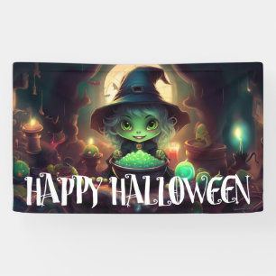 Lona Bruja Verde Comiendo Dulces Feliz Halloween