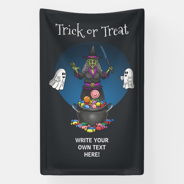 Lona Bruja verde y truco de fantasmas o trata Halloween (Vertical)