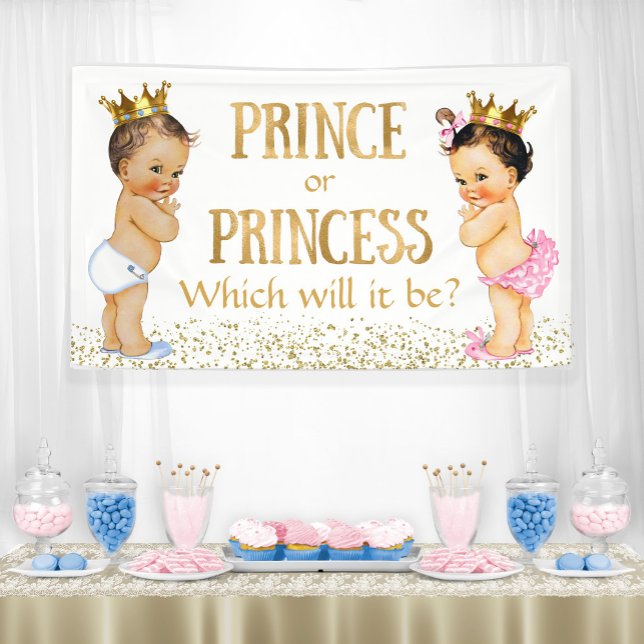 Lona Brunette Prince Princess Gender Revall Baby Shower (Subido por el creador)